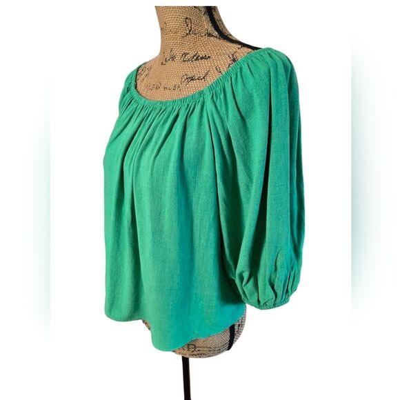 Topshop Bardot Off-Shoulder Short Sleeve Blouse Sz 6 Green - Picture 7 of 13